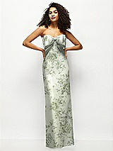 Alt View 1 Thumbnail - Sage Cottage Rose Strapless Floral Satin Column Maxi Dress with Oversized Bow