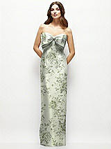 Alt View 2 Thumbnail - Sage Cottage Rose Strapless Floral Satin Column Maxi Dress with Oversized Bow