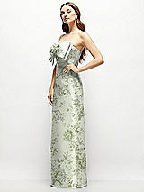 Alt View 3 Thumbnail - Sage Cottage Rose Strapless Floral Satin Column Maxi Dress with Oversized Bow