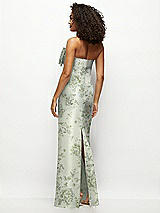 Rear View Thumbnail - Sage Cottage Rose Strapless Floral Satin Column Maxi Dress with Oversized Bow