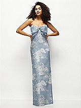 Alt View 1 Thumbnail - Porcelain Blue Seraphina Floral Strapless Floral Satin Column Maxi Dress with Oversized Bow