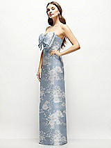 Alt View 3 Thumbnail - Porcelain Blue Seraphina Floral Strapless Floral Satin Column Maxi Dress with Oversized Bow