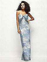 Front View Thumbnail - Porcelain Blue Seraphina Floral Strapless Floral Satin Column Maxi Dress with Oversized Bow