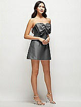 Side View Thumbnail - Gunmetal Strapless Bell Skirt Satin Mini Dress with Oversized Bow