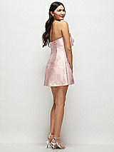 Rear View Thumbnail - Bow And Blossom Print Strapless Bell Skirt Floral Satin Mini Dress with Oversized Bow