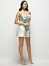 Side View Thumbnail - Sage Cottage Rose Strapless Bell Skirt Floral Satin Mini Dress with Oversized Bow