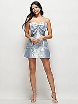 Front View Thumbnail - Porcelain Blue Seraphina Floral Strapless Bell Skirt Floral Satin Mini Dress with Oversized Bow