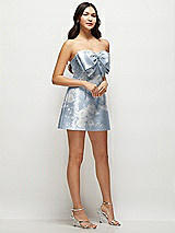 Side View Thumbnail - Porcelain Blue Seraphina Floral Strapless Bell Skirt Floral Satin Mini Dress with Oversized Bow