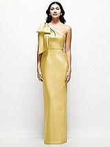 Front View Thumbnail - Maize Oversized Bow One-Shoulder Satin Column Maxi Dress