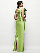 Rear View Thumbnail - Mojito Oversized Bow One-Shoulder Satin Column Maxi Dress