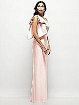 Side View Thumbnail - Blush Oversized Bow One-Shoulder Satin Column Maxi Dress