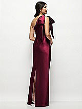 Rear View Thumbnail - Cabernet Oversized Bow One-Shoulder Satin Column Maxi Dress