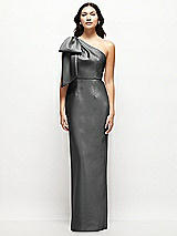 Front View Thumbnail - Gunmetal Oversized Bow One-Shoulder Satin Column Maxi Dress