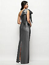 Rear View Thumbnail - Gunmetal Oversized Bow One-Shoulder Satin Column Maxi Dress