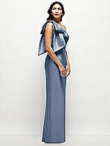 Side View Thumbnail - Larkspur Blue Oversized Bow One-Shoulder Satin Column Maxi Dress