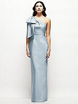 Front View Thumbnail - Mist Oversized Bow One-Shoulder Satin Column Maxi Dress