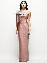 Front View Thumbnail - Neu Nude Oversized Bow One-Shoulder Satin Column Maxi Dress