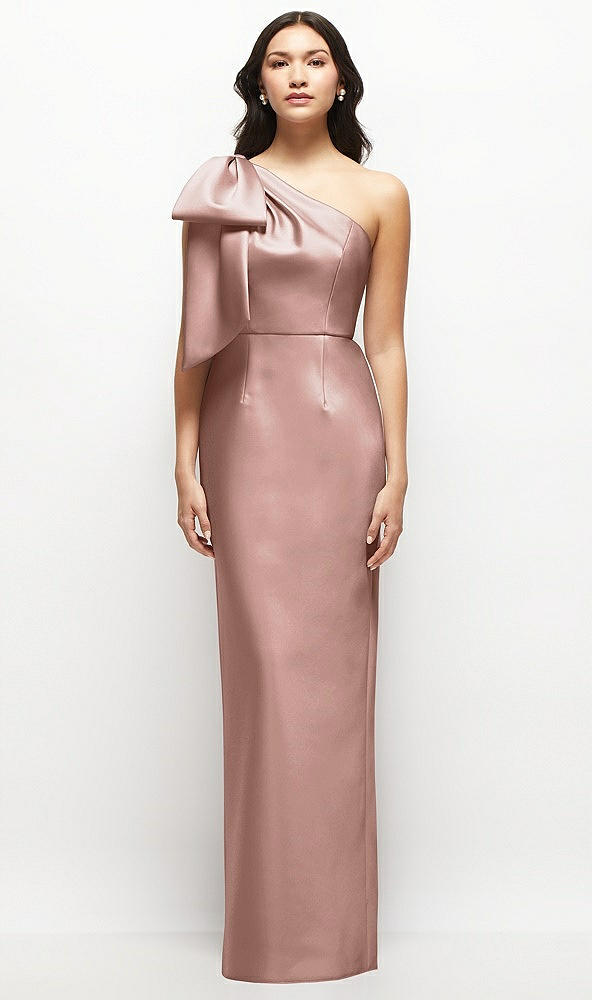 Front View - Neu Nude Oversized Bow One-Shoulder Satin Column Maxi Dress