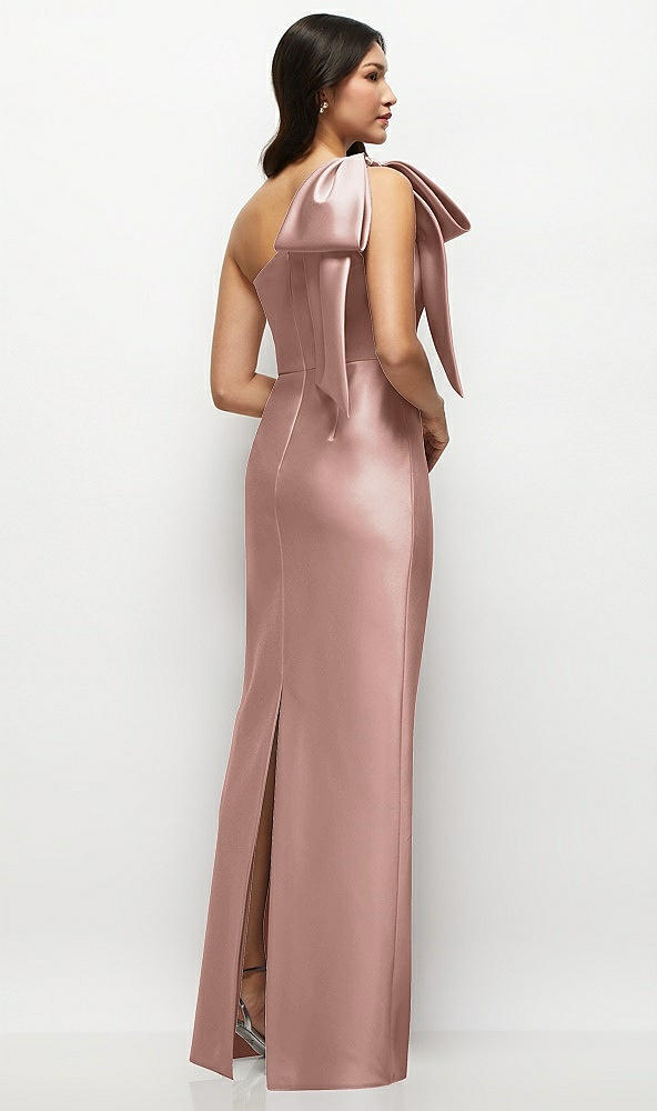 Back View - Neu Nude Oversized Bow One-Shoulder Satin Column Maxi Dress