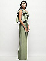 Side View Thumbnail - Sage Oversized Bow One-Shoulder Satin Column Maxi Dress