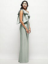 Side View Thumbnail - Willow Green Oversized Bow One-Shoulder Satin Column Maxi Dress