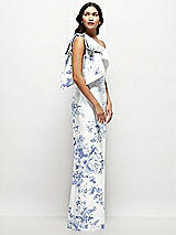 Side View Thumbnail - Cottage Rose Larkspur Oversized Bow One-Shoulder Floral Satin Column Maxi Dress