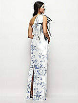 Rear View Thumbnail - Cottage Rose Larkspur Oversized Bow One-Shoulder Floral Satin Column Maxi Dress