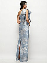 Rear View Thumbnail - Porcelain Blue Seraphina Floral Oversized Bow One-Shoulder Floral Satin Column Maxi Dress