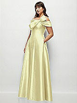 Side View Thumbnail - Butter Yellow Asymmetrical Bow Off-Shoulder Satin Gown with Ballroom Skirt