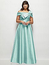 Front View Thumbnail - Coastal Asymmetrical Bow Off-Shoulder Satin Gown with Ballroom Skirt