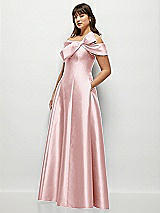 Side View Thumbnail - Ballet Pink Asymmetrical Bow Off-Shoulder Satin Gown with Ballroom Skirt