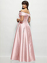 Rear View Thumbnail - Ballet Pink Asymmetrical Bow Off-Shoulder Satin Gown with Ballroom Skirt