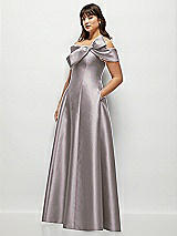 Side View Thumbnail - Cashmere Gray Asymmetrical Bow Off-Shoulder Satin Gown with Ballroom Skirt