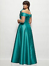 Rear View Thumbnail - Jade Asymmetrical Bow Off-Shoulder Satin Gown with Ballroom Skirt