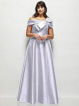 Front View Thumbnail - Silver Dove Asymmetrical Bow Off-Shoulder Satin Gown with Ballroom Skirt