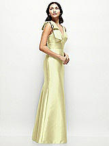 Side View Thumbnail - Butter Yellow Deep V-back Satin Trumpet Dress with Cascading Bow at One Shoulder