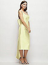 Side View Thumbnail - Butter Yellow Scoop Neck Corset Satin Midi Dress with Floor-Length Bow Tails