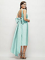 Rear View Thumbnail - Coastal Scoop Neck Corset Satin Midi Dress with Floor-Length Bow Tails