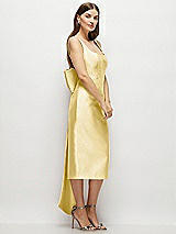 Side View Thumbnail - Maize Scoop Neck Corset Satin Midi Dress with Floor-Length Bow Tails