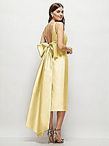 Rear View Thumbnail - Maize Scoop Neck Corset Satin Midi Dress with Floor-Length Bow Tails