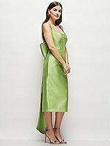 Side View Thumbnail - Mojito Scoop Neck Corset Satin Midi Dress with Floor-Length Bow Tails