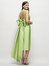 Rear View Thumbnail - Mojito Scoop Neck Corset Satin Midi Dress with Floor-Length Bow Tails