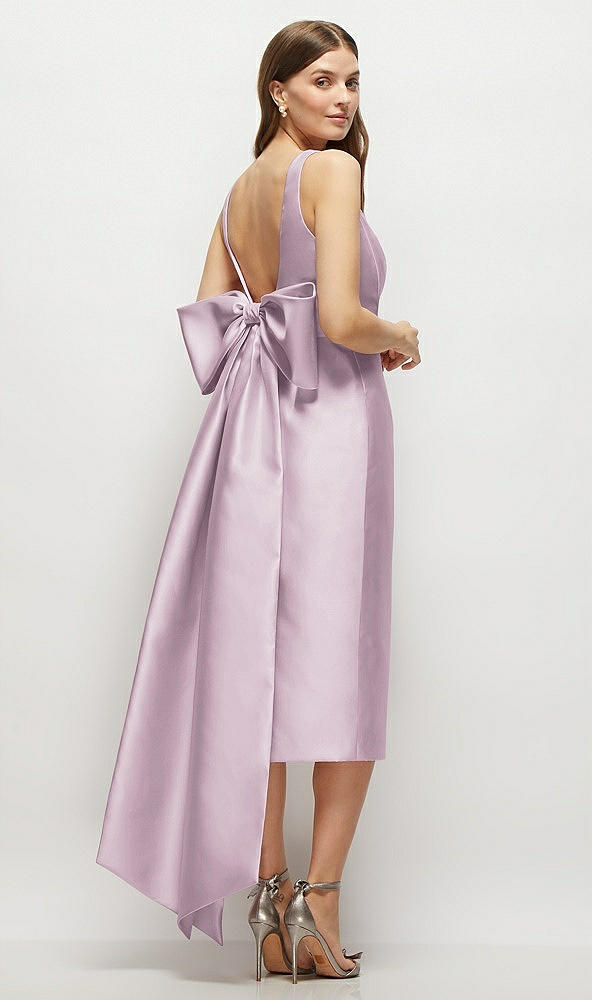 Back View - Suede Rose Scoop Neck Corset Satin Midi Dress with Floor-Length Bow Tails