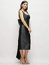 Side View Thumbnail - Black Scoop Neck Corset Satin Midi Dress with Floor-Length Bow Tails