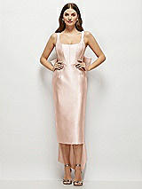 Front View Thumbnail - Cameo Scoop Neck Corset Satin Midi Dress with Floor-Length Bow Tails