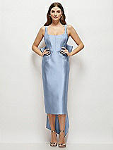 Front View Thumbnail - Cloudy Scoop Neck Corset Satin Midi Dress with Floor-Length Bow Tails