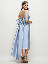 Rear View Thumbnail - Cloudy Scoop Neck Corset Satin Midi Dress with Floor-Length Bow Tails