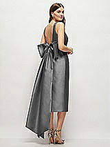 Rear View Thumbnail - Gunmetal Scoop Neck Corset Satin Midi Dress with Floor-Length Bow Tails