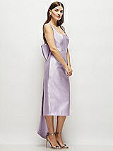 Side View Thumbnail - Lilac Haze Scoop Neck Corset Satin Midi Dress with Floor-Length Bow Tails