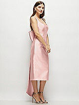 Side View Thumbnail - Rose - PANTONE Rose Quartz Scoop Neck Corset Satin Midi Dress with Floor-Length Bow Tails